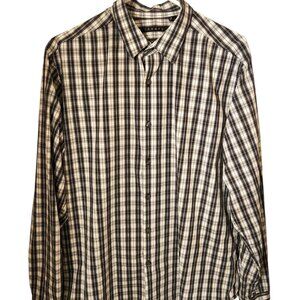 Theory Shirt Mens XL White Black Brown Gray Plaid Button Up Long Sleeve Casual